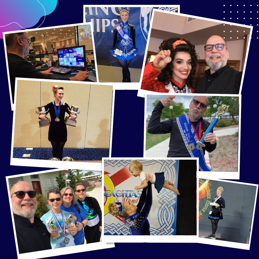 Kristo and Julia at Irish dance events, competitions, and community gatherings